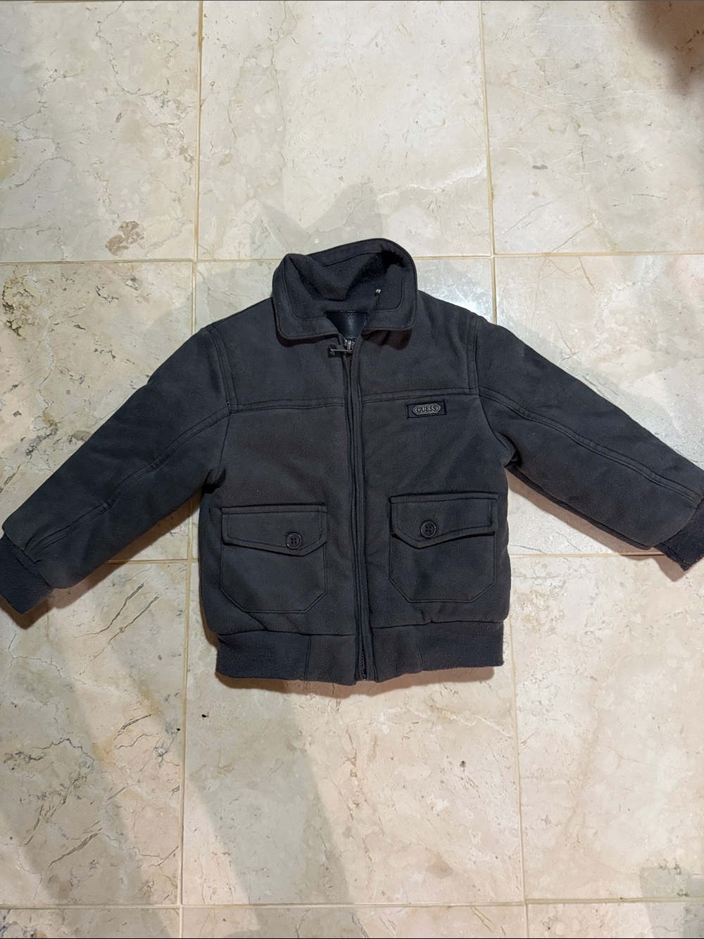 Guess Kids Black Puffer Jacket with Front Flap Pockets